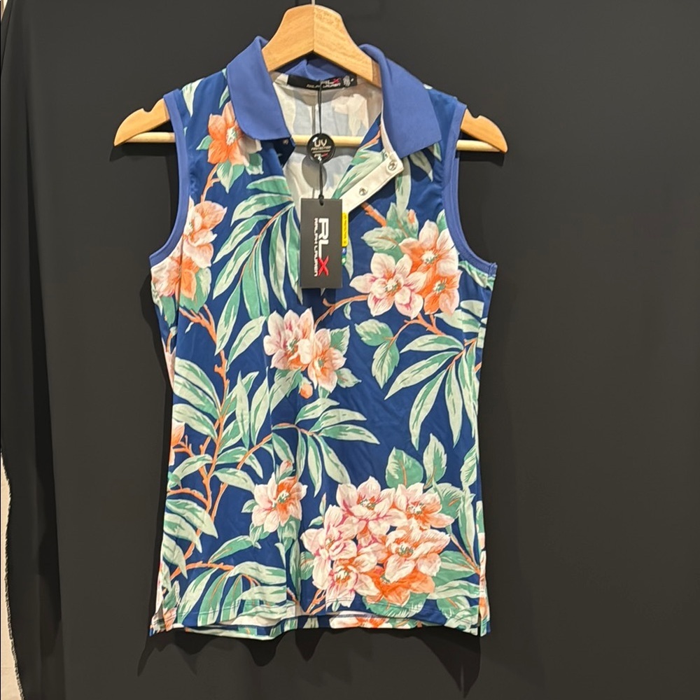 RLX Ralph Lauren Women's Blue Floral Sleeveless Golf/Tennis/Pickleball Top NWT